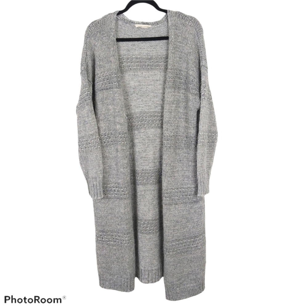 Love stitch Grey Striped Long Chunky Knit Cardigan
